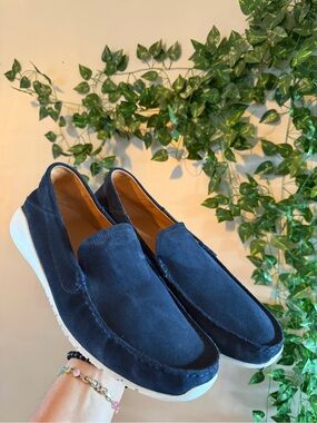 OluKai Navy Suede Slip-On Loafers with White Sole